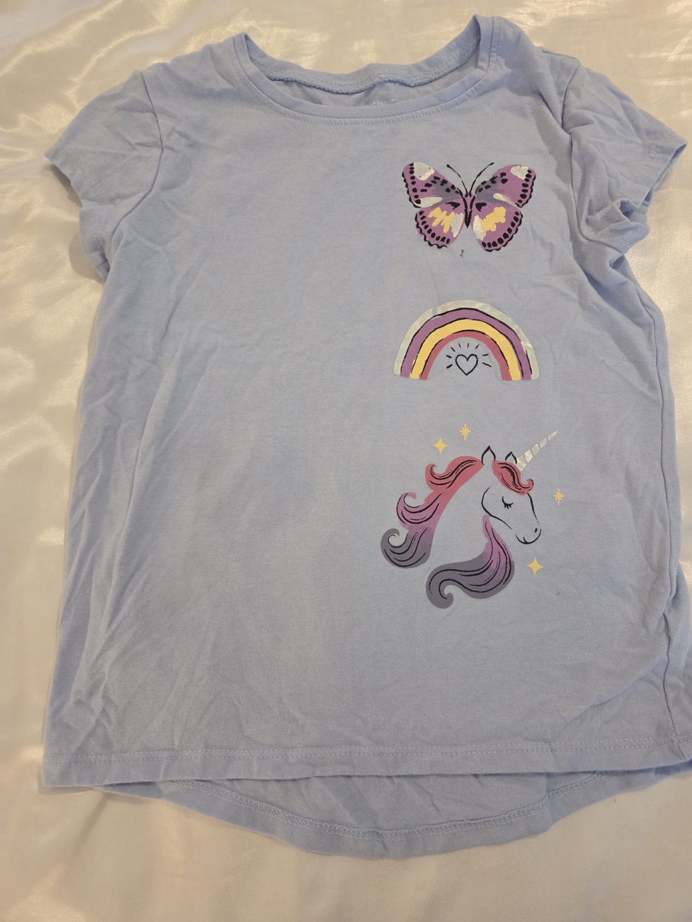 Girls Unicorn Rainbow Butterfly Shirt Size 6X Blue Short Sleeve Tee Jumping Bean